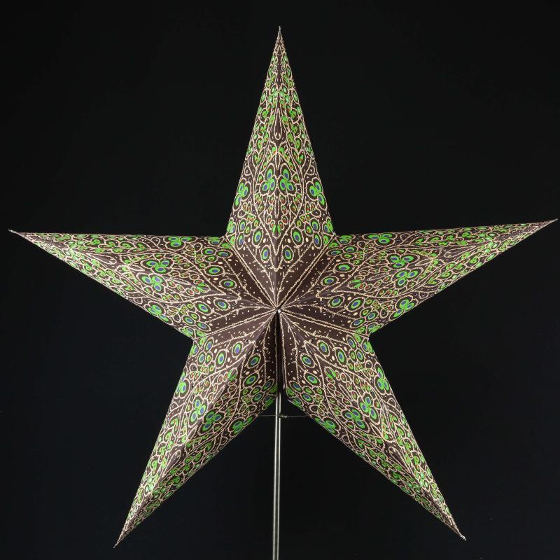 Peacock braun - Faltbarer Leuchtstern, Weihnachtsstern aus Papier mit 5 Zacken, 60 cm